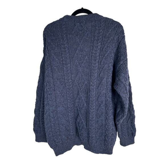 NEW! British Wool Men's XL Cableknit Aran Fisherman Sweater Hand Knit Navy Blue - Picture 3 of 8